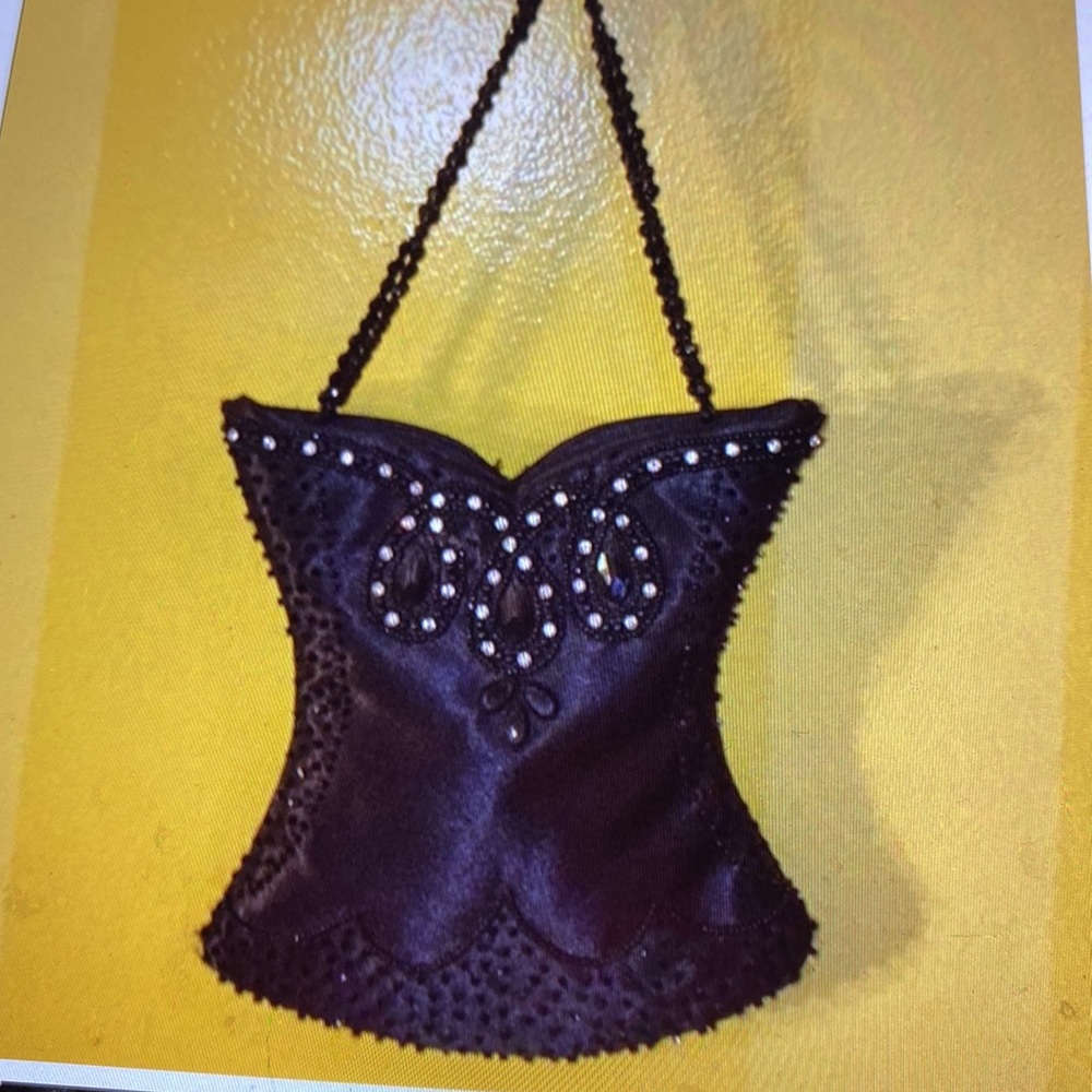 Small beaded rhinestone black satin bag - Picture 2 of 4